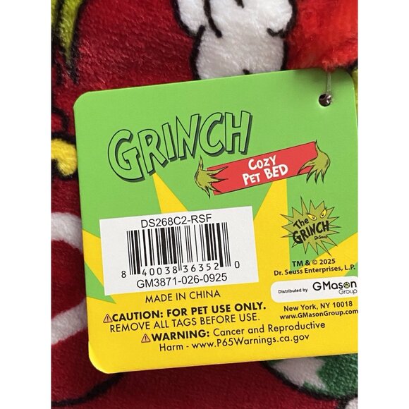 Dr. Seuss The Grinch Dog Pet BED Super Soft Christmas Ornament 39” X 26” Red NEW - Picture 5 of 14